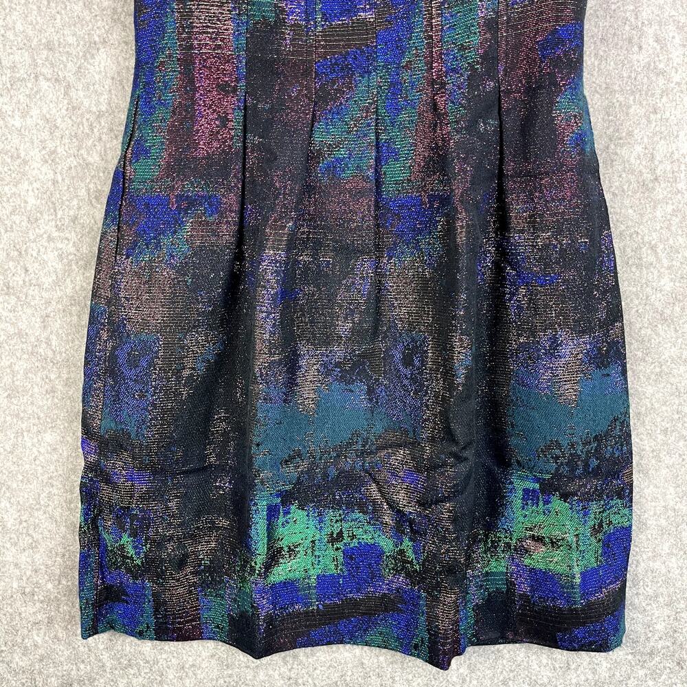 Lela Rose Shift Dress Womens 10 Black Metallic Silk Lined Pleated Cocktail Party - Picture 3 of 16